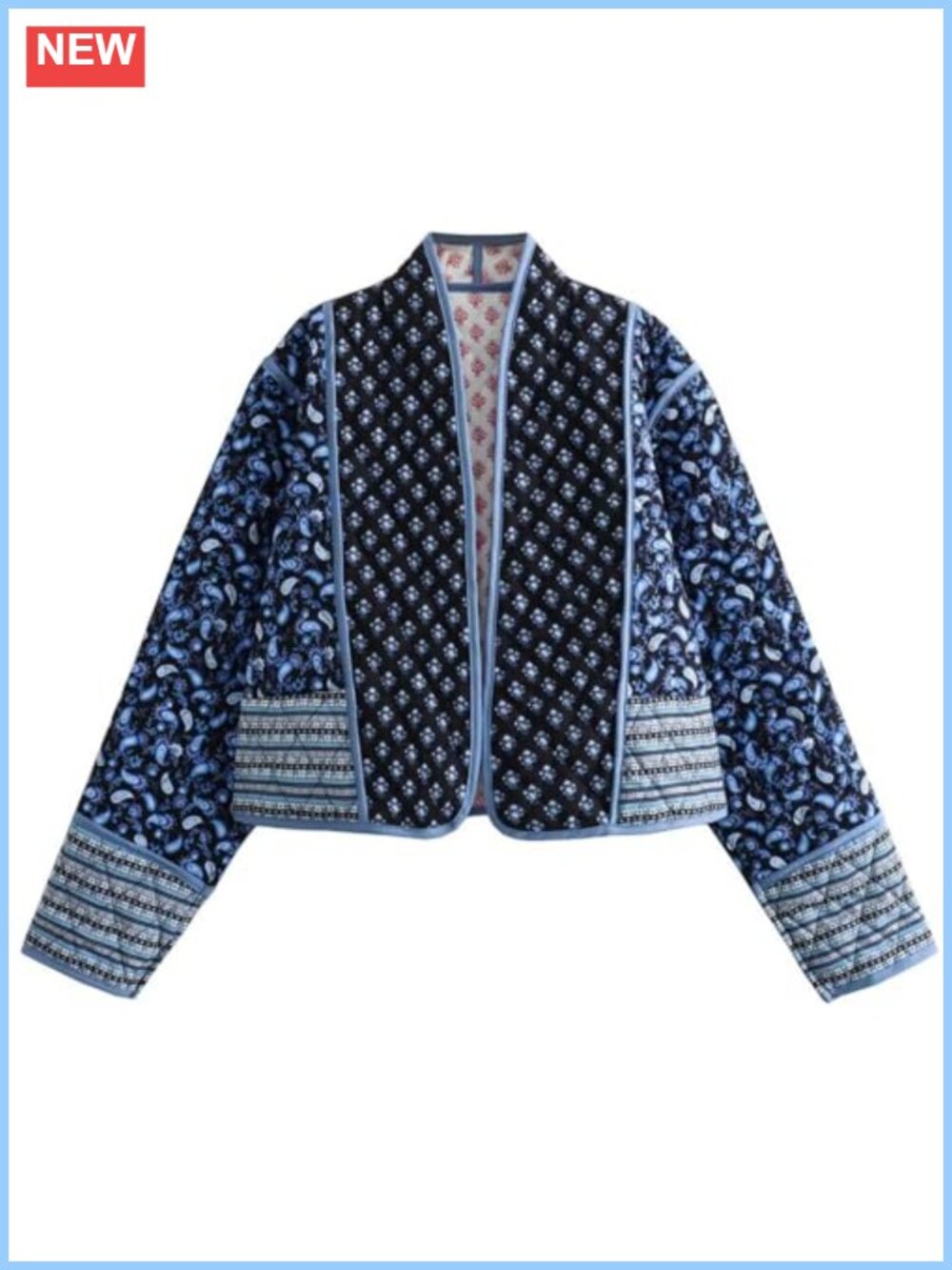 Women's Cropped Puffer Quilted Jacket Floral Lightweight Open Front Coat